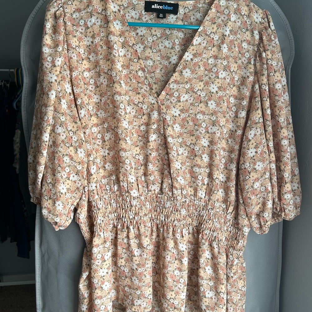 Alice Blue Floral Blouse - Cream and Pink